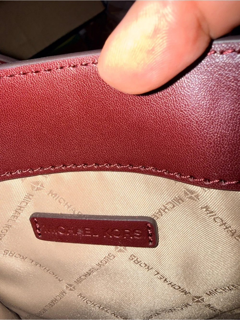 Michael Kors Wine Pebbled Leather Mini Satchel with Gold MK Charm